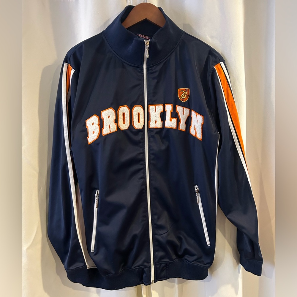 Brooklyn Xpress Embroidered Bklyn Zipper Navy Blue Orange Men's M Track Jacket